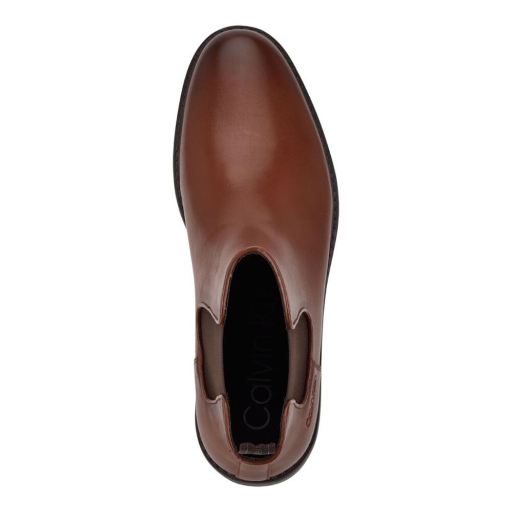CALVIN KLEIN Mens Brown Pull Tab Fenwick Toe Block Heel Leather Chelsea 9 M - Picture 3 of 4